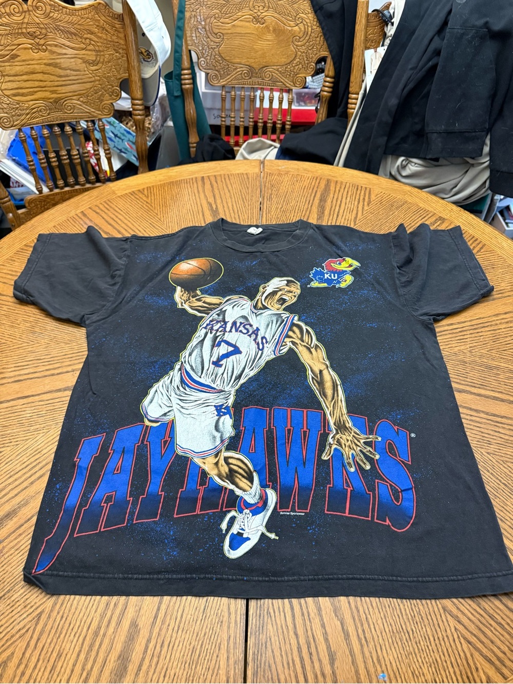 Vintage Kansas Jayhawks Black Graphic Basketball Tee